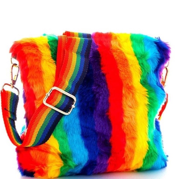 Handbags - RAINBOW FAUX FUR CLUTCH CROSSBODY BAG